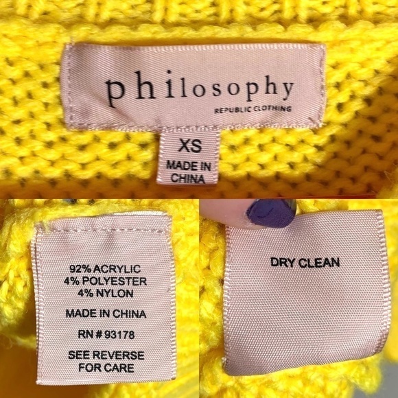 Philosophy Cozy Bright Vibrant Yellow Knit Oversized Crewneck Sweater Sz XS - Picture 3 of 13